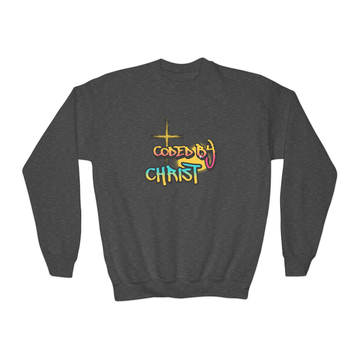 Youth Crewneck Sweatshirt - 'Coded by Christ' Colorful Faith Graphic
