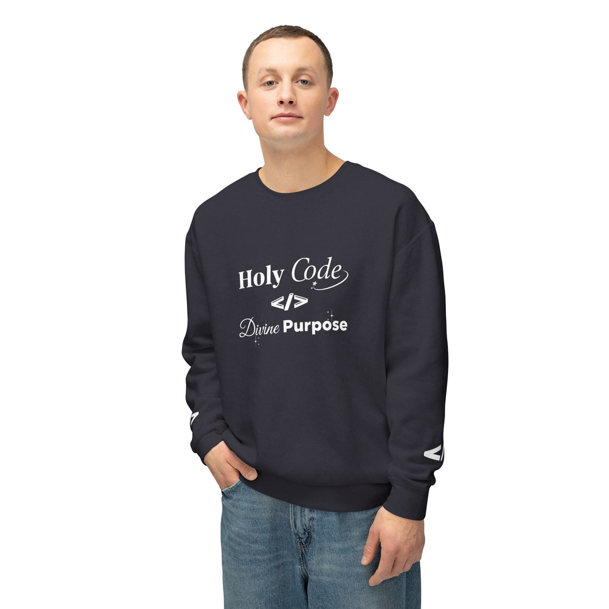 Holy Code Crewneck Sweatshirt — "Divine Purpose" Programmer Graphic