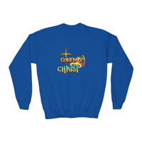 Youth Crewneck Sweatshirt - 'Coded by Christ' Colorful Faith Graphic
