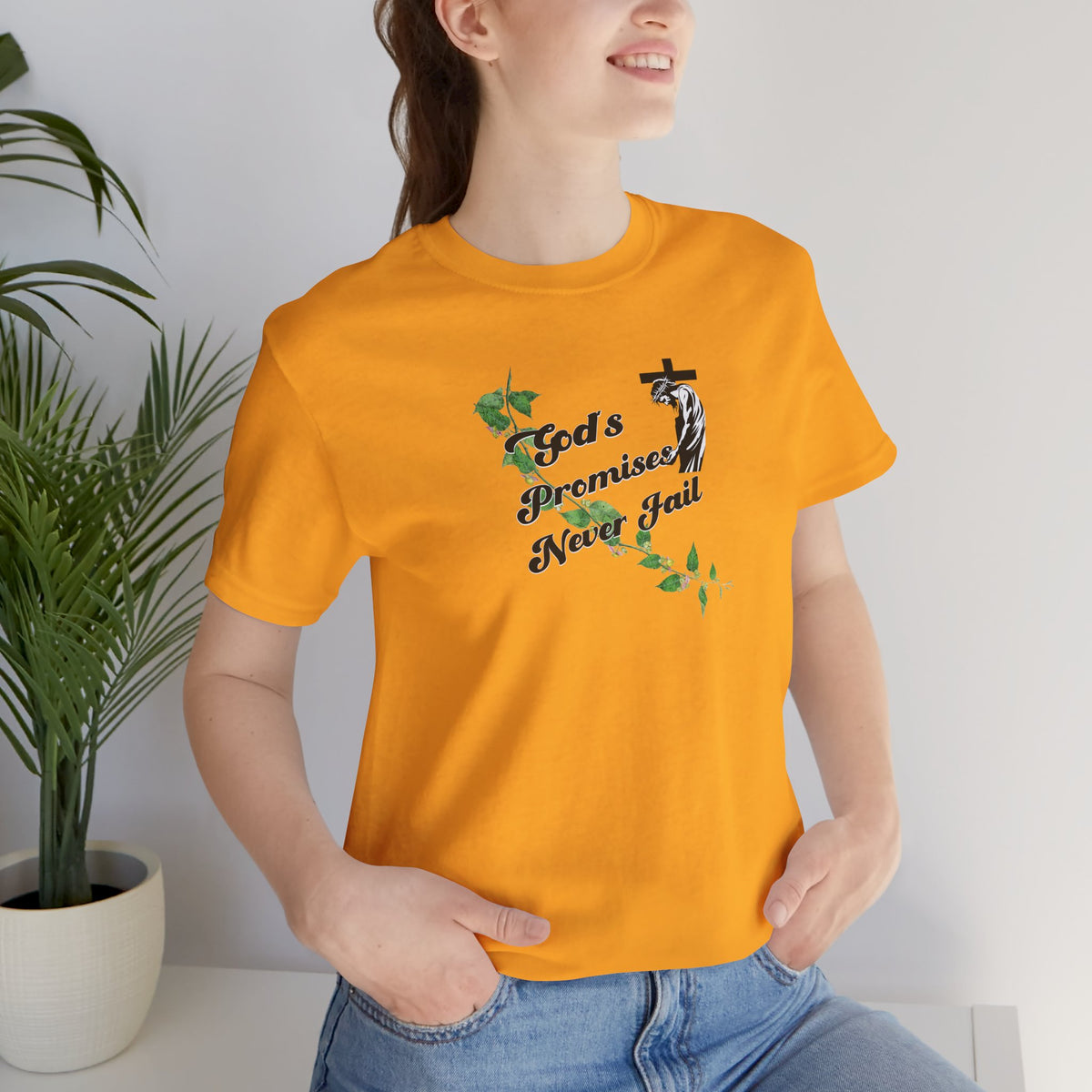 Faith T-Shirt — "God's Promises Never Fail" Christian Tee with Cross & Olive Branch Design