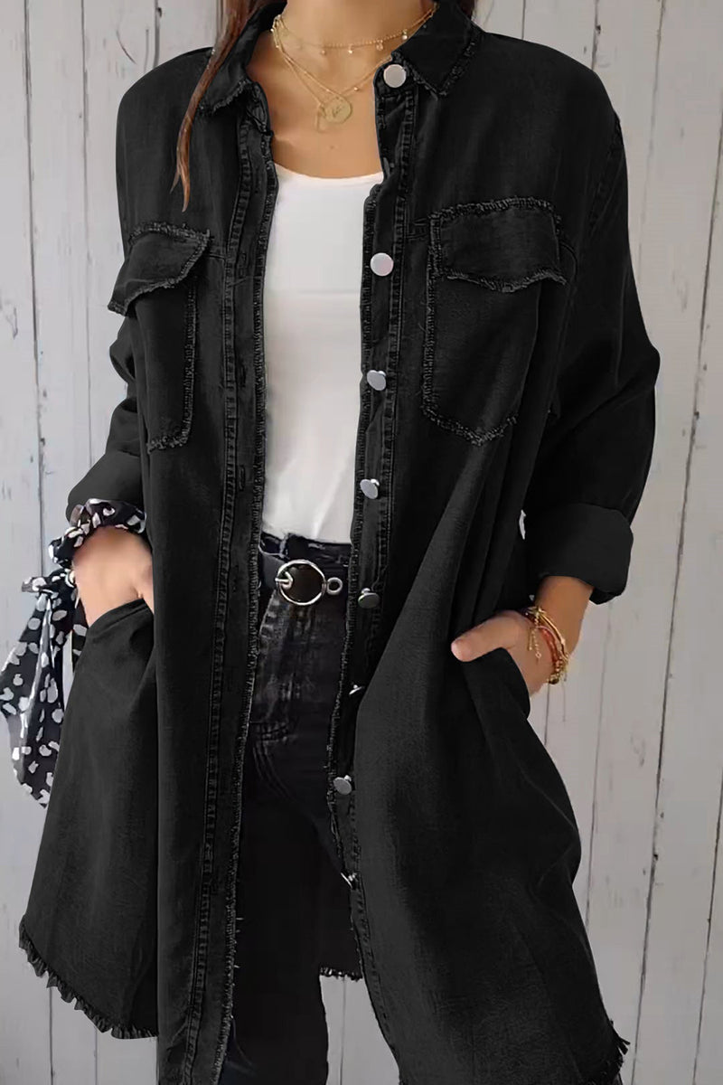 Full Size Pocketed Button Up Long Sleeve Denim Jacket