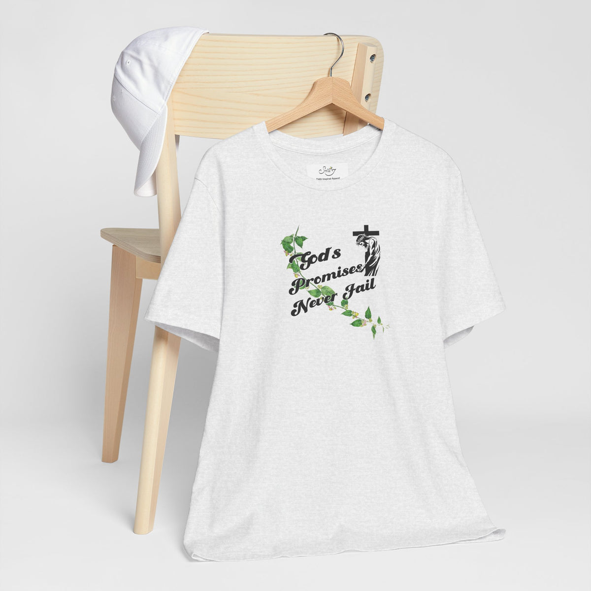 Faith T-Shirt — "God's Promises Never Fail" Christian Tee with Cross & Olive Branch Design