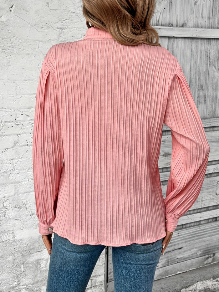 Button Down Mock Neck Long Sleeve Shirt