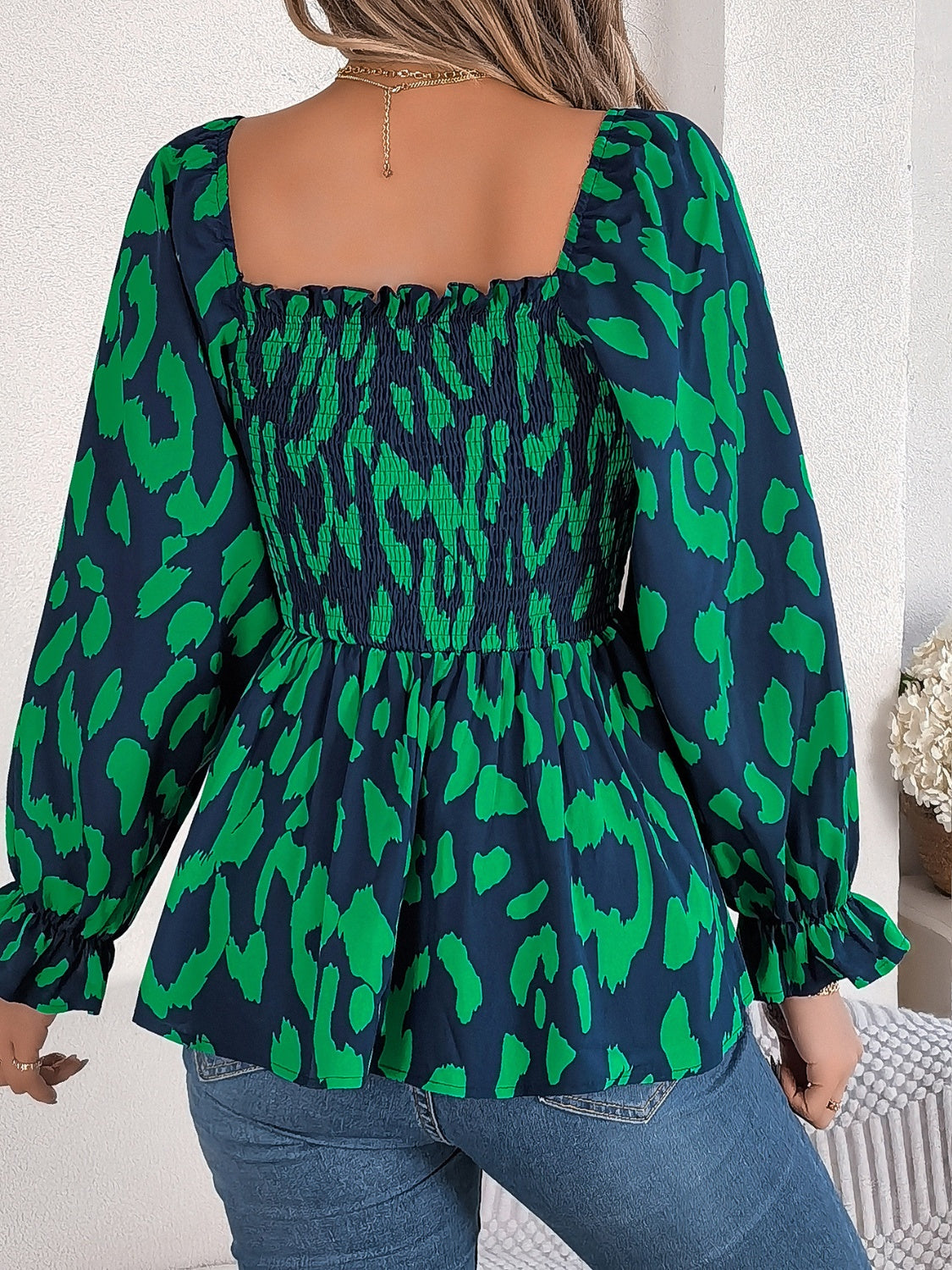 Square Neck Flounce Sleeve Blouse