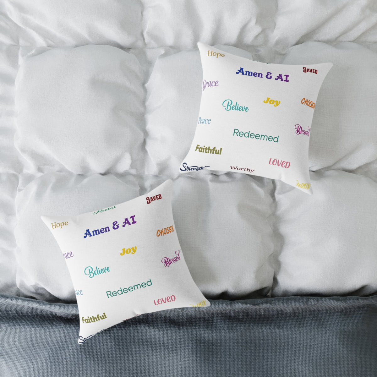 Inspirational Words Square Pillow — 'Amen & Al' Faith Accent Cushion