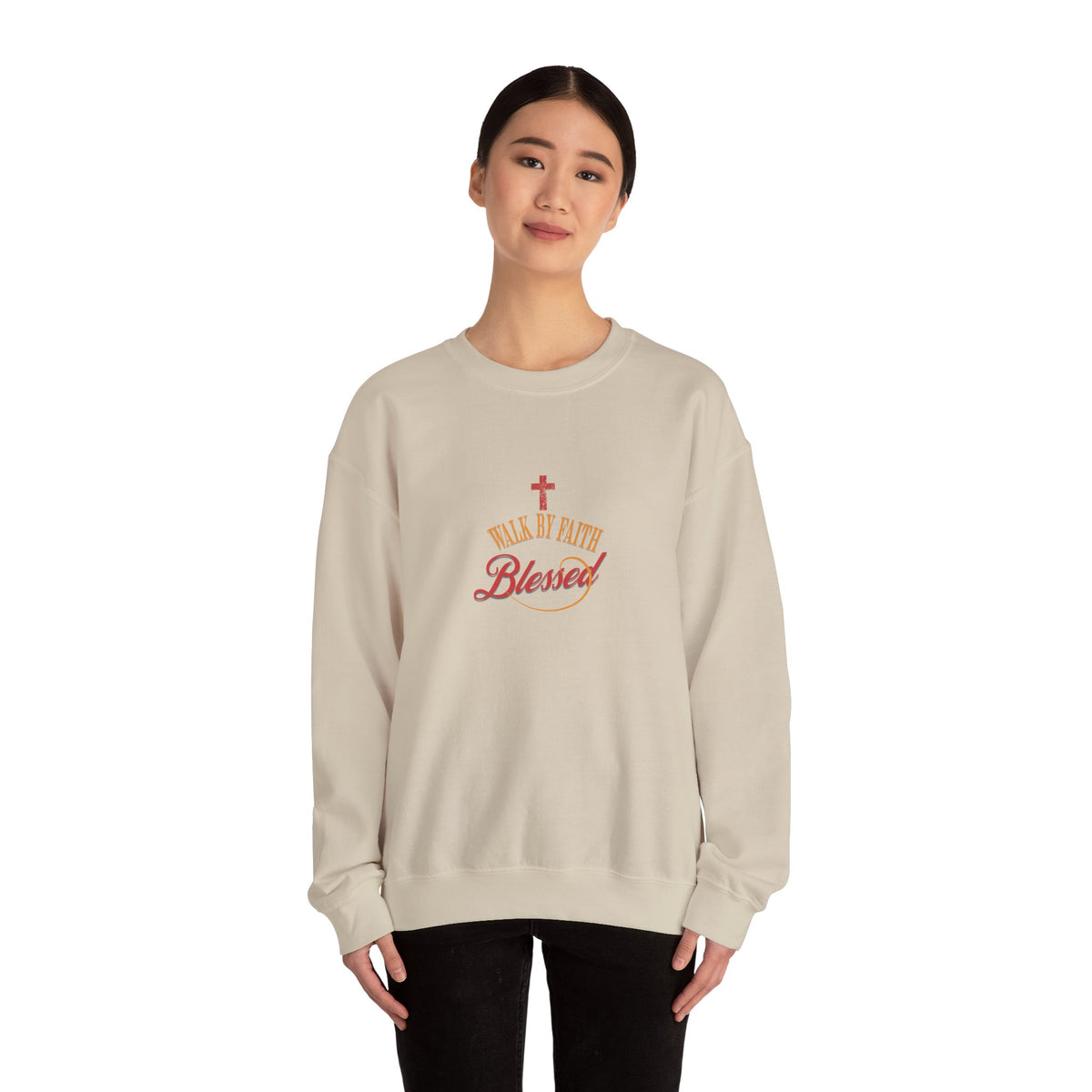 Unisex Christian Crewneck Sweatshirt — "Blessed" Faith Cross Graphic