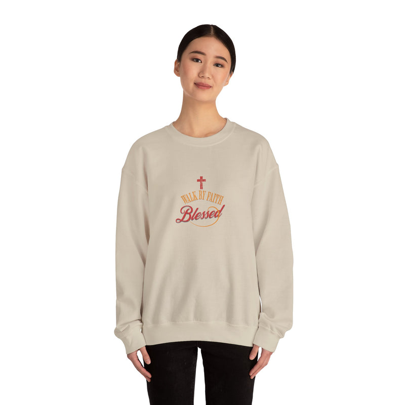 Unisex Christian Crewneck Sweatshirt — "Blessed" Faith Cross Graphic