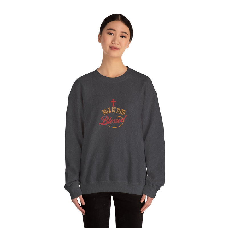 Unisex Christian Crewneck Sweatshirt — "Blessed" Faith Cross Graphic