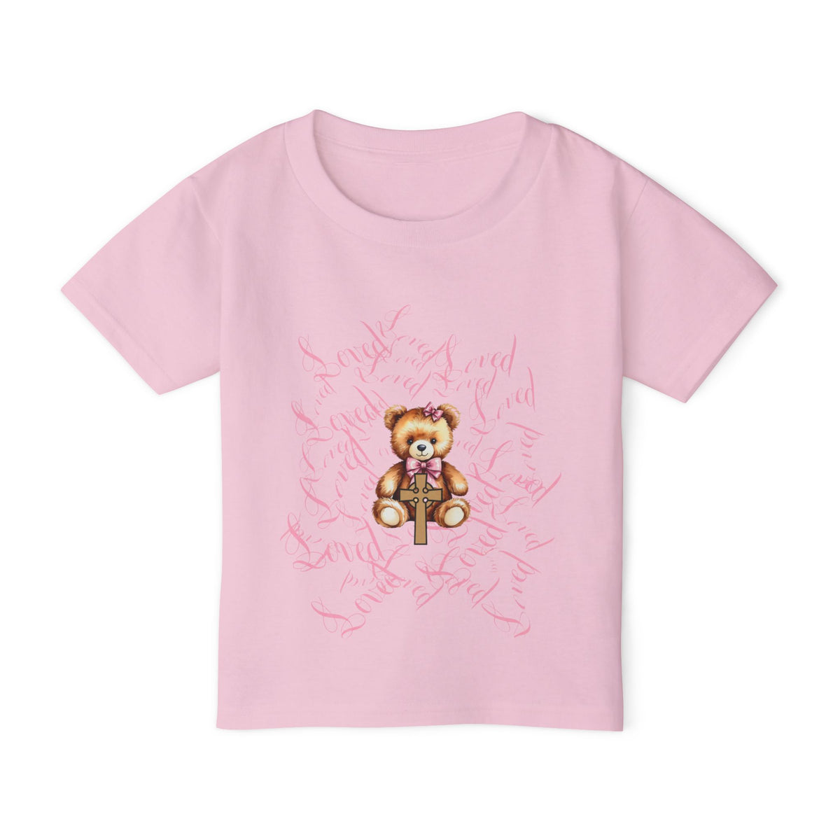 Toddler T‑Shirt — Cute Teddy Bear Cross Design with Pink Script