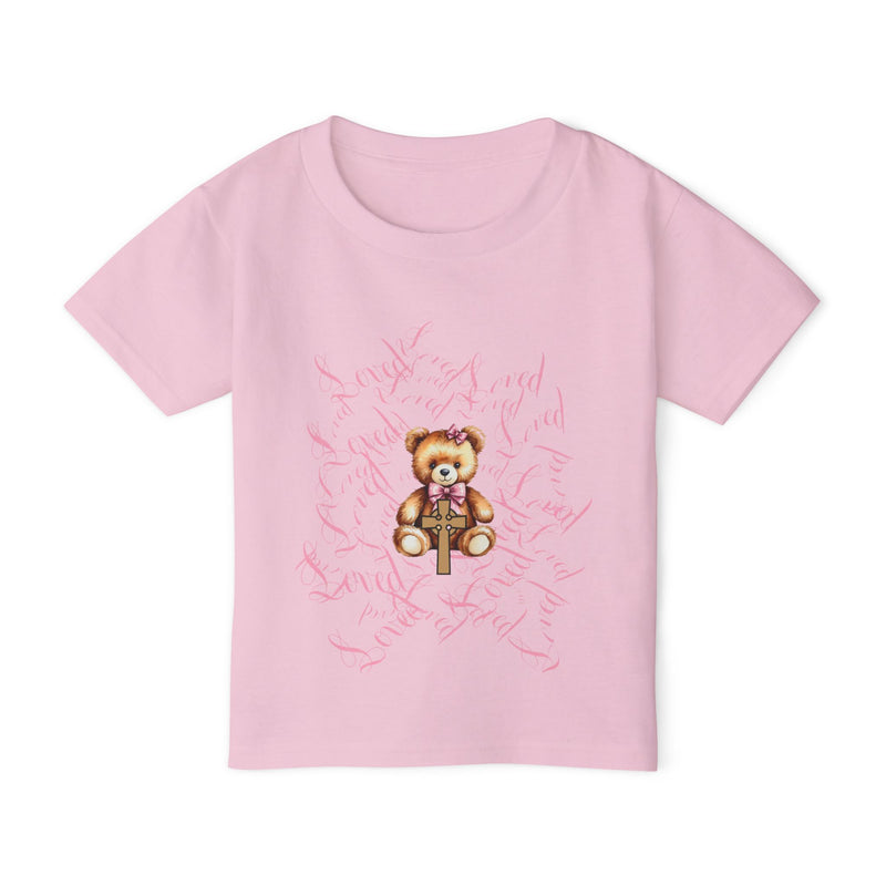 Toddler T‑Shirt — Cute Teddy Bear Cross Design with Pink Script