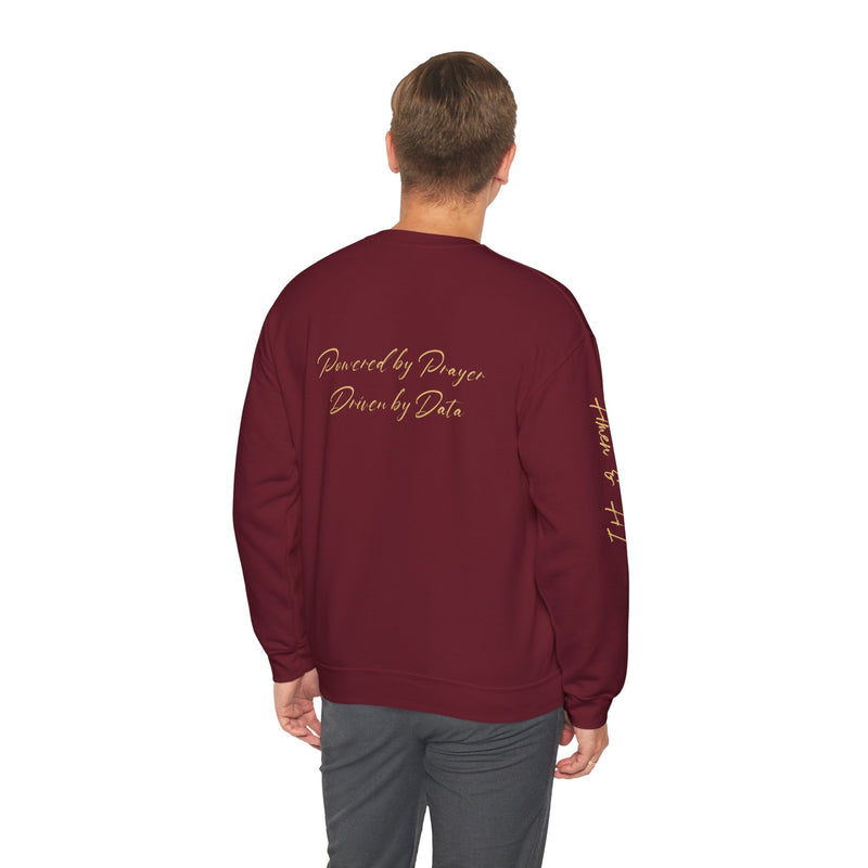 Christian AI Crewneck Sweatshirt - "Amen & AI" Gold Script, "Powered by Prayer, Driven by Data"