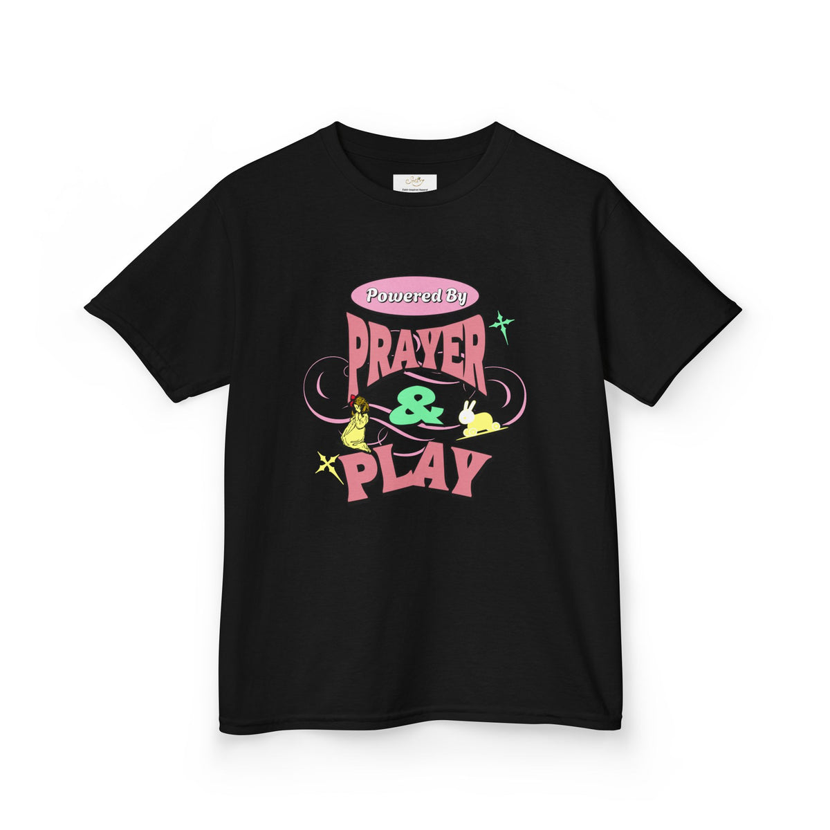 Kids Tee — "Prayer & Play" Cute Christian Shirt (Blessed Back Design)