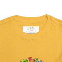 Toddler Tee — Cute Kawaii Strawberry "Powered by Faith & Giggles" Kids Shirt