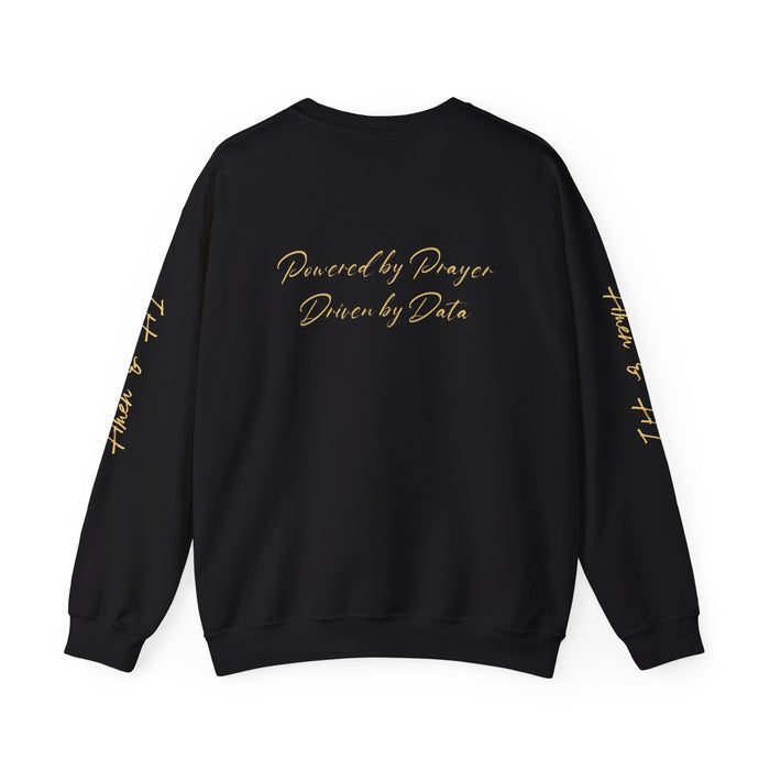 Christian AI Crewneck Sweatshirt - "Amen & AI" Gold Script, "Powered by Prayer, Driven by Data"