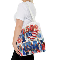 USA 250 Celebration Tote Bag — I Love USA Fireworks Patriotic Shopper
