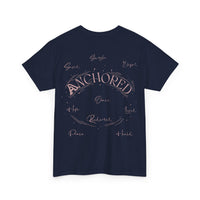 Anchored Faith T-Shirt — "Anchored" Calligraphy with Faith, Hope & Grace