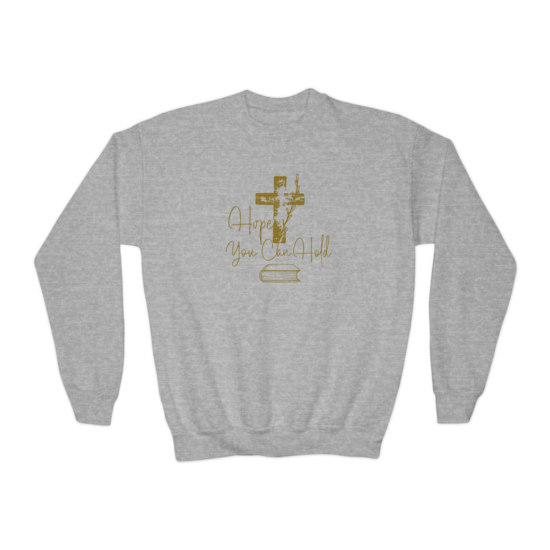 Youth Crewneck Sweatshirt - Gold Glitter Cross “Hope You Can Hold” Christian Tee