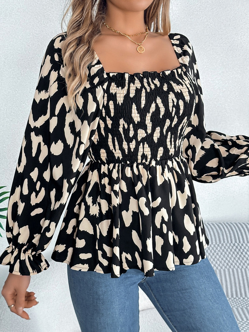 Square Neck Flounce Sleeve Blouse