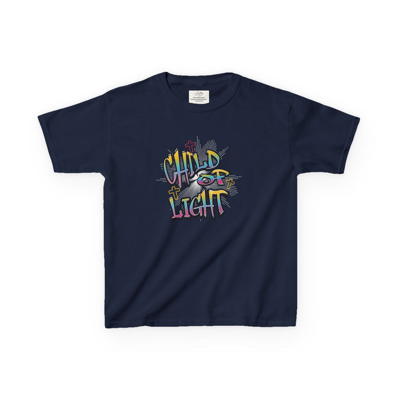 Kids 'Child of Light' Graphic Tee — Colorful Hand-Lettered 'Cherished' Back Design