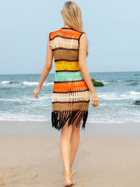 Fringe Color Block Sleeveless Cover Up