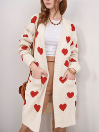 Heart Open Front Long Sleeve Cardigan