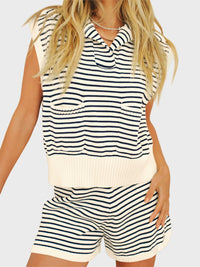 Striped Cap Sleeve Top and Shorts Sweater Set