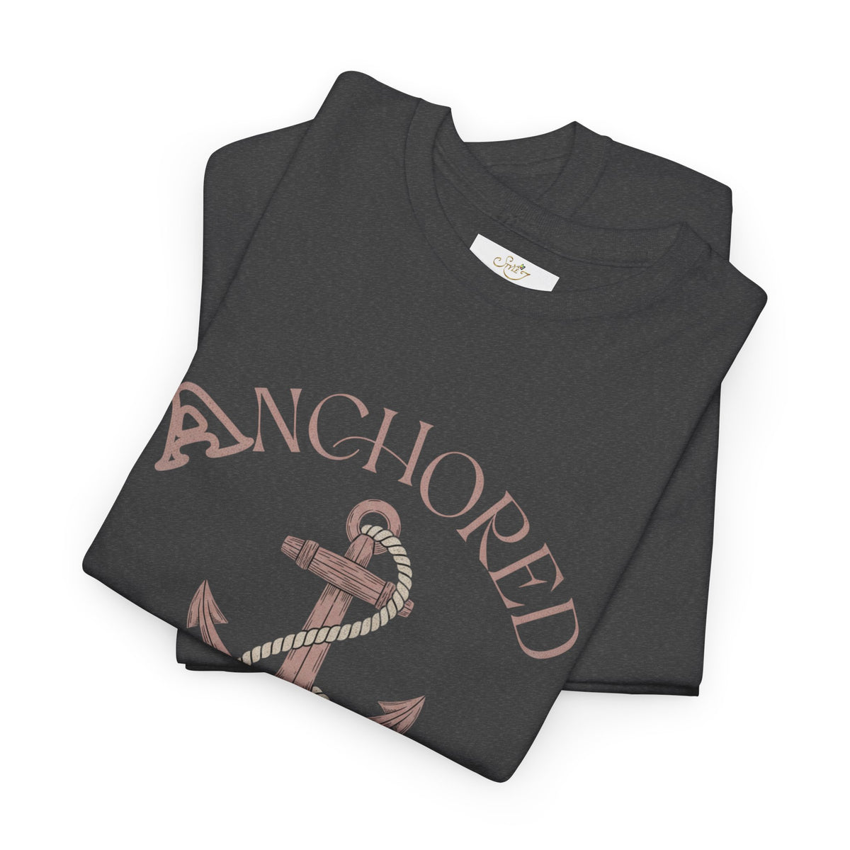 Anchored Faith T-Shirt — "Anchored" Calligraphy with Faith, Hope & Grace