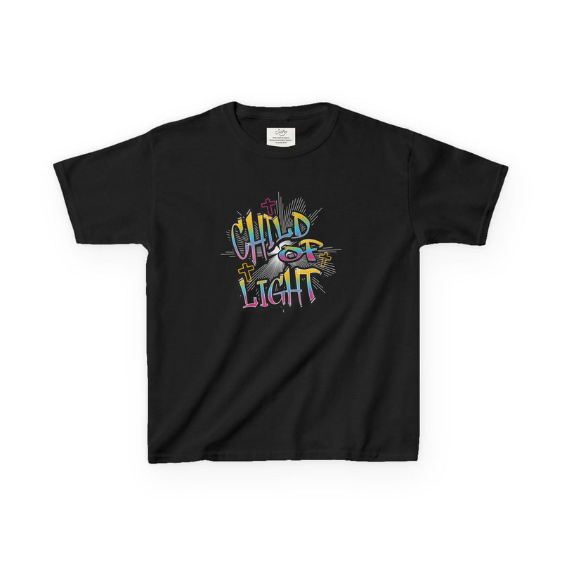 Kids 'Child of Light' Graphic Tee — Colorful Hand-Lettered 'Cherished' Back Design