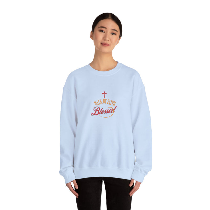 Unisex Christian Crewneck Sweatshirt — "Blessed" Faith Cross Graphic
