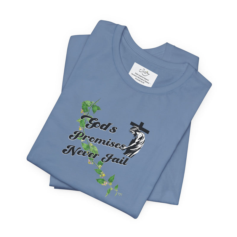 Faith T-Shirt — "God's Promises Never Fail" Christian Tee with Cross & Olive Branch Design