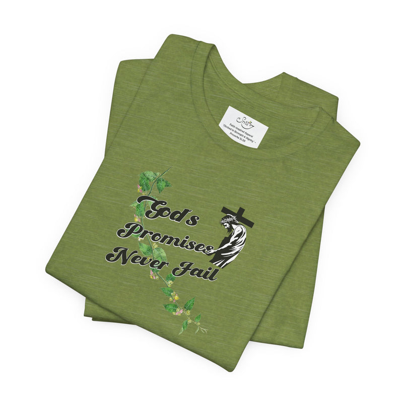Faith T-Shirt — "God's Promises Never Fail" Christian Tee with Cross & Olive Branch Design