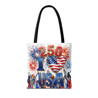 USA 250 Celebration Tote Bag — I Love USA Fireworks Patriotic Shopper