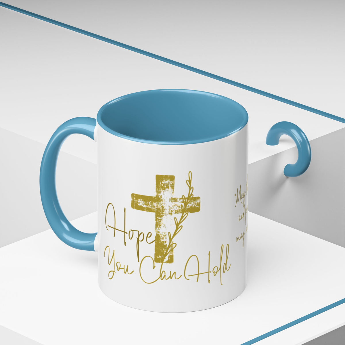 Christian Scripture Coffee Mug – Romans 15:13 Gold Calligraphy Accent Mug (11/15oz)