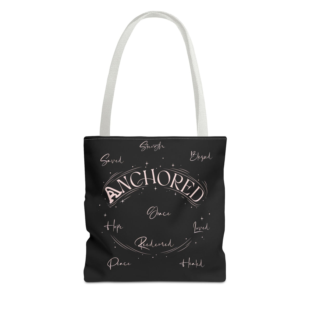 Anchored Inspirational Tote Bag — 'Anchored' Script Design