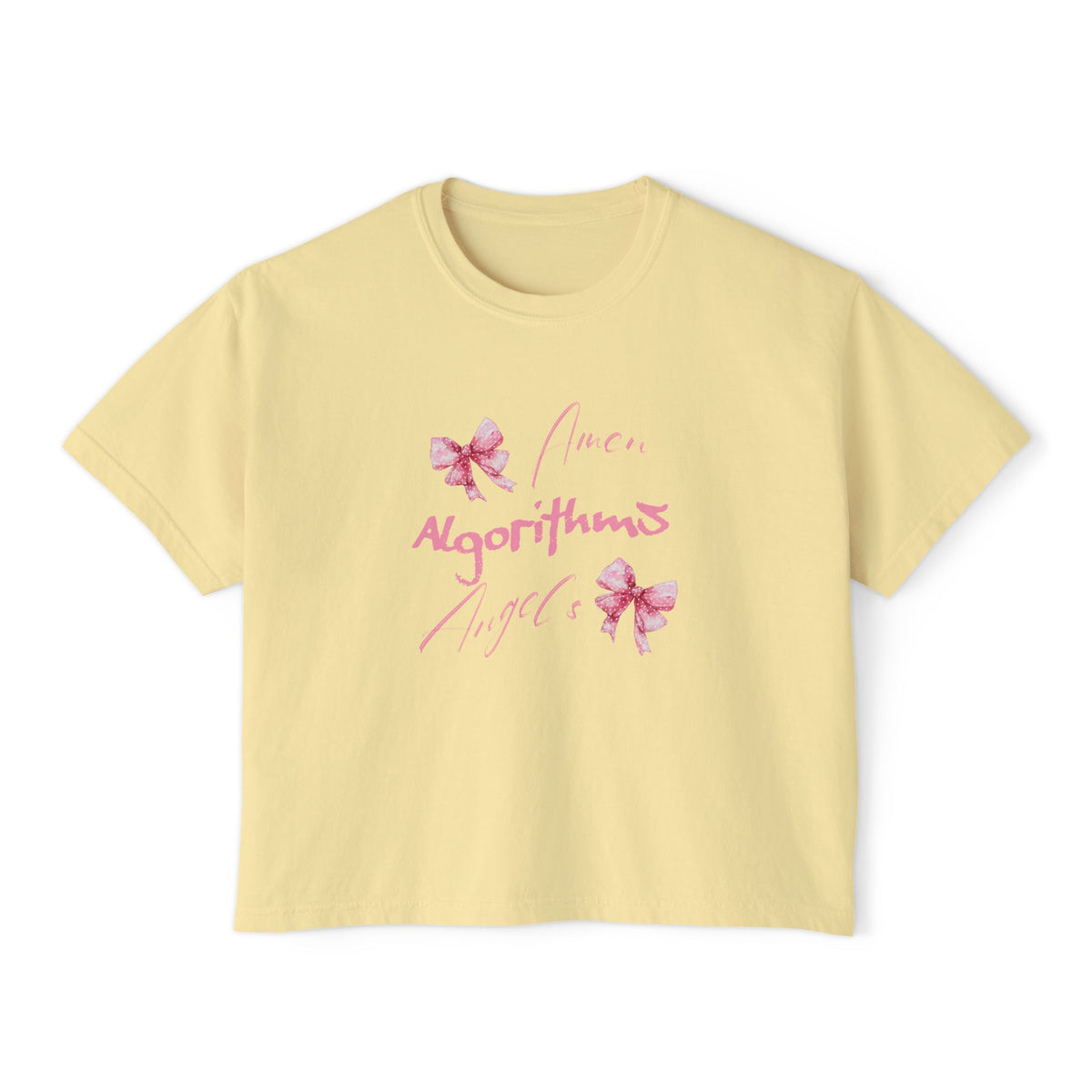 Amen, Algorithms, Angels, Pink Bow Graphic Boxy Tee