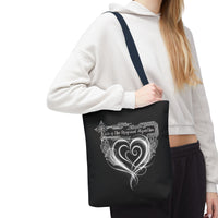 Black Heart Art Tote — "Love is the Original Algorithm" All-Over Print Tote Bag