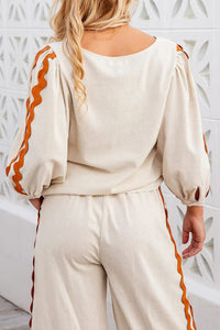 Round Neck Long Sleeve Top and Drawstring Pants Set