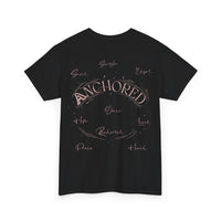 Anchored Faith T-Shirt — "Anchored" Calligraphy with Faith, Hope & Grace