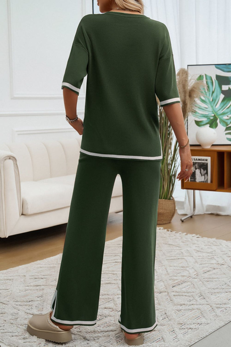 Contrast Trim Half Sleeve Top and Pants Set