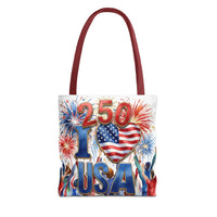USA 250 Celebration Tote Bag — I Love USA Fireworks Patriotic Shopper