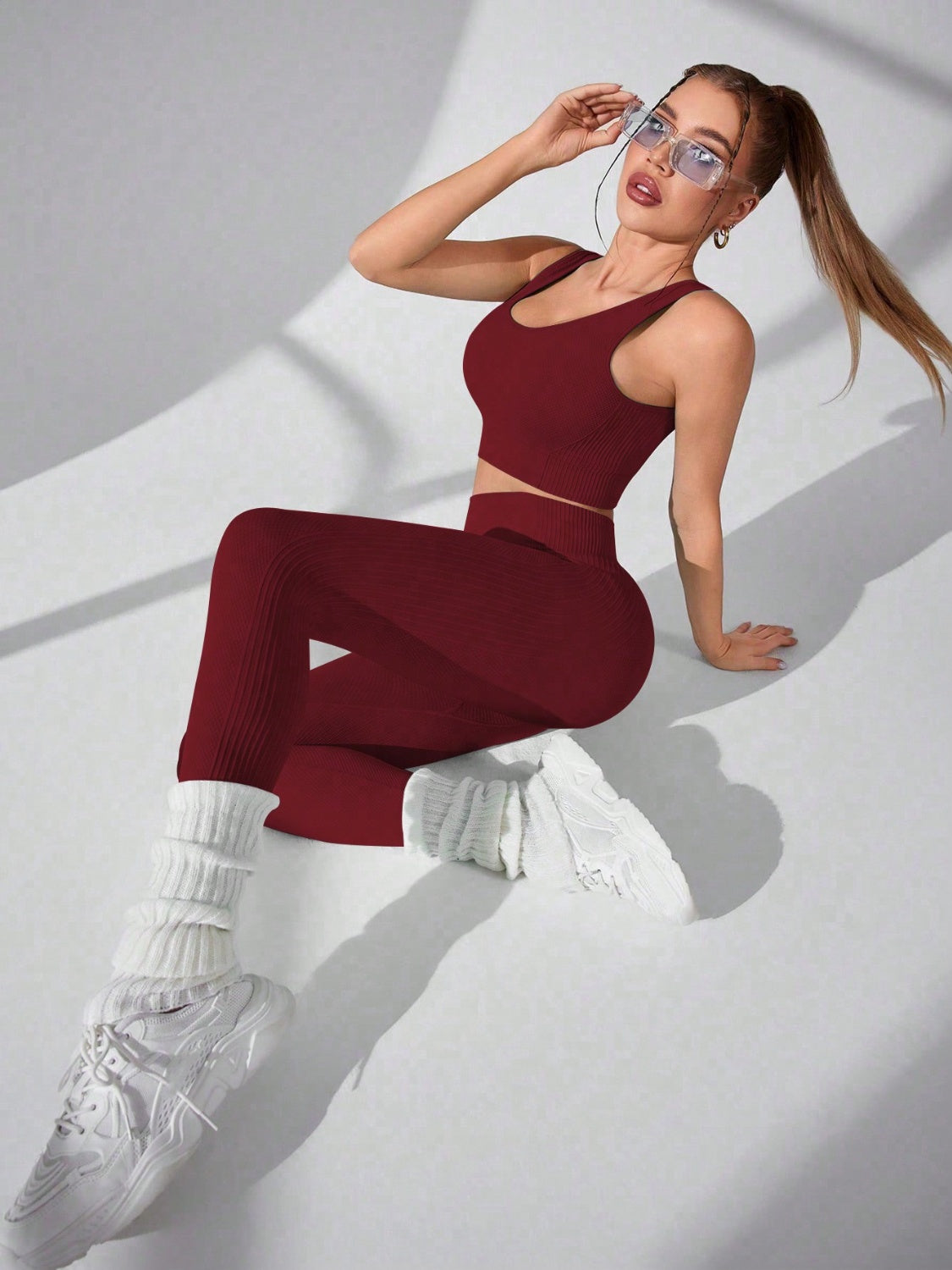 Scoop Neck Wide Strap Top and Pants Active Set