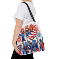 USA 250 Celebration Tote Bag — I Love USA Fireworks Patriotic Shopper