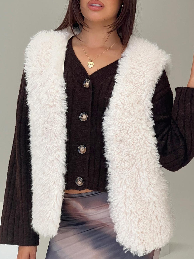 Fuzzy Open Front Vest Coat