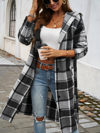 Plaid Long Sleeve Hooded Coat