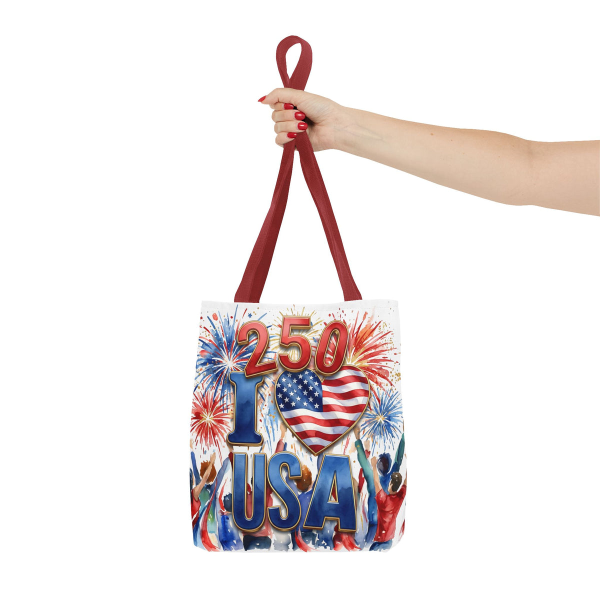 USA 250 Celebration Tote Bag — I Love USA Fireworks Patriotic Shopper