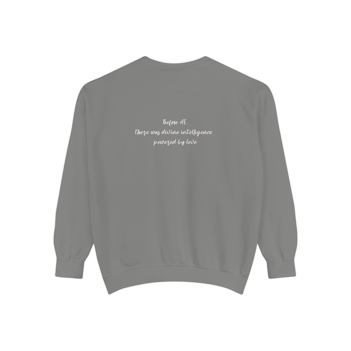 Faith Cross Sweatshirt — "Love is the Original Algorithm" Christian Crewneck