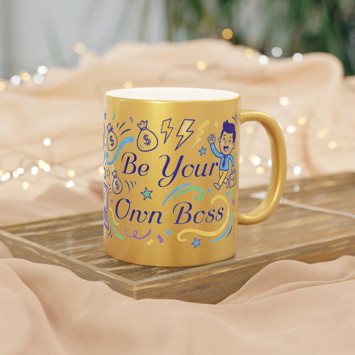 Laptop CEO Metallic Mug — Be Your Own Boss Silver/Gold Coffee Cup