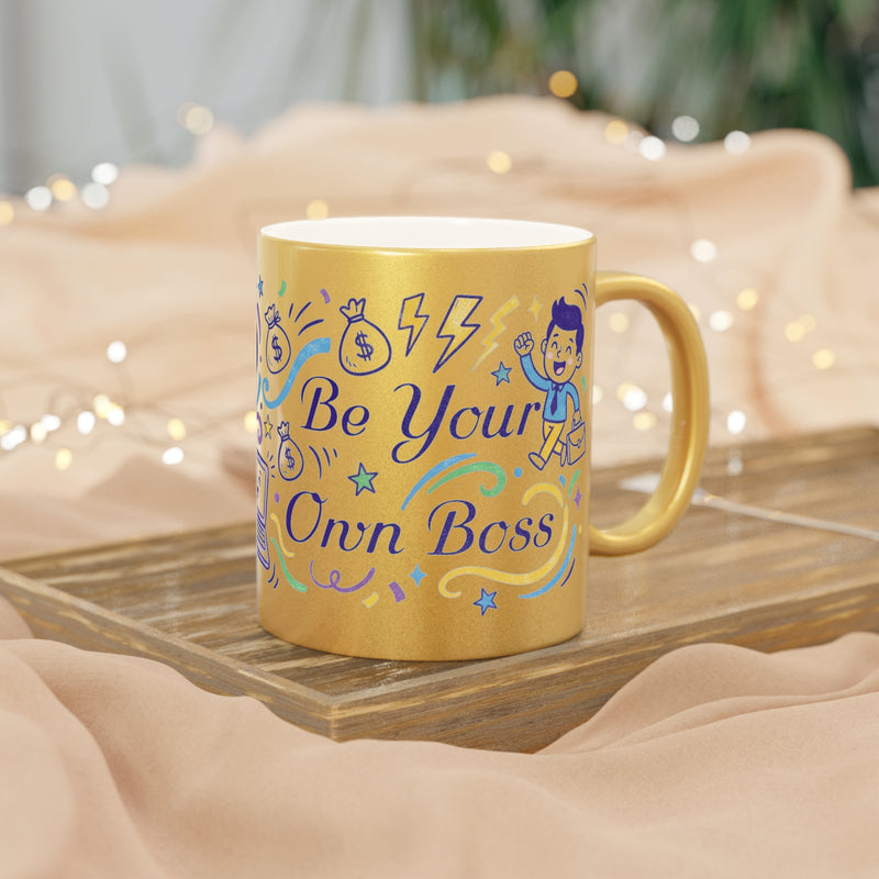 Laptop CEO Metallic Mug — Be Your Own Boss Silver/Gold Coffee Cup – Style J  LLC