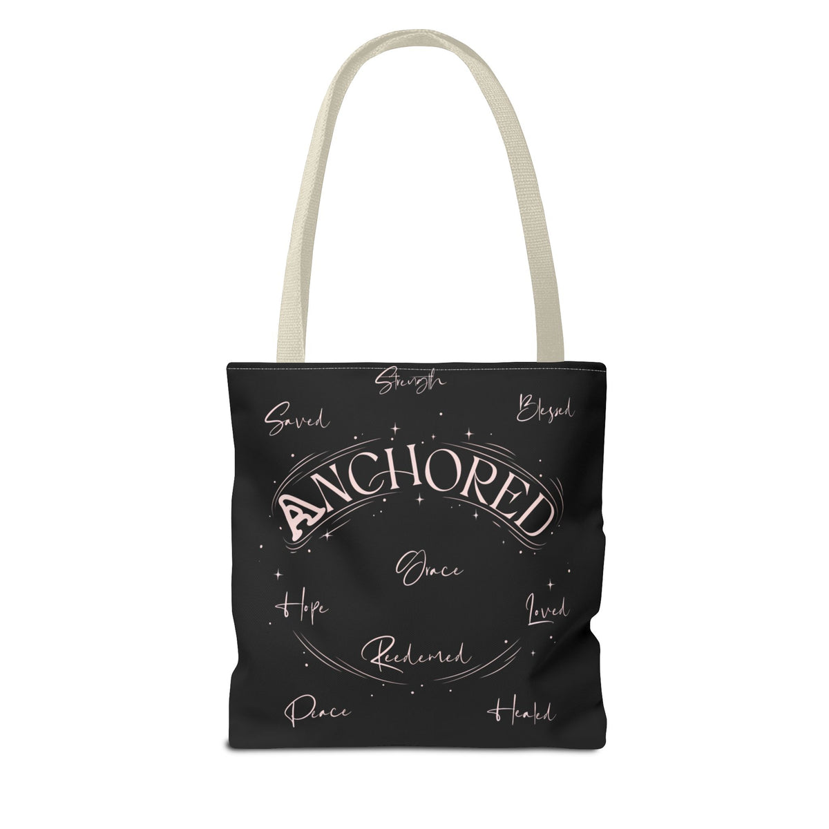 Anchored Inspirational Tote Bag — 'Anchored' Script Design