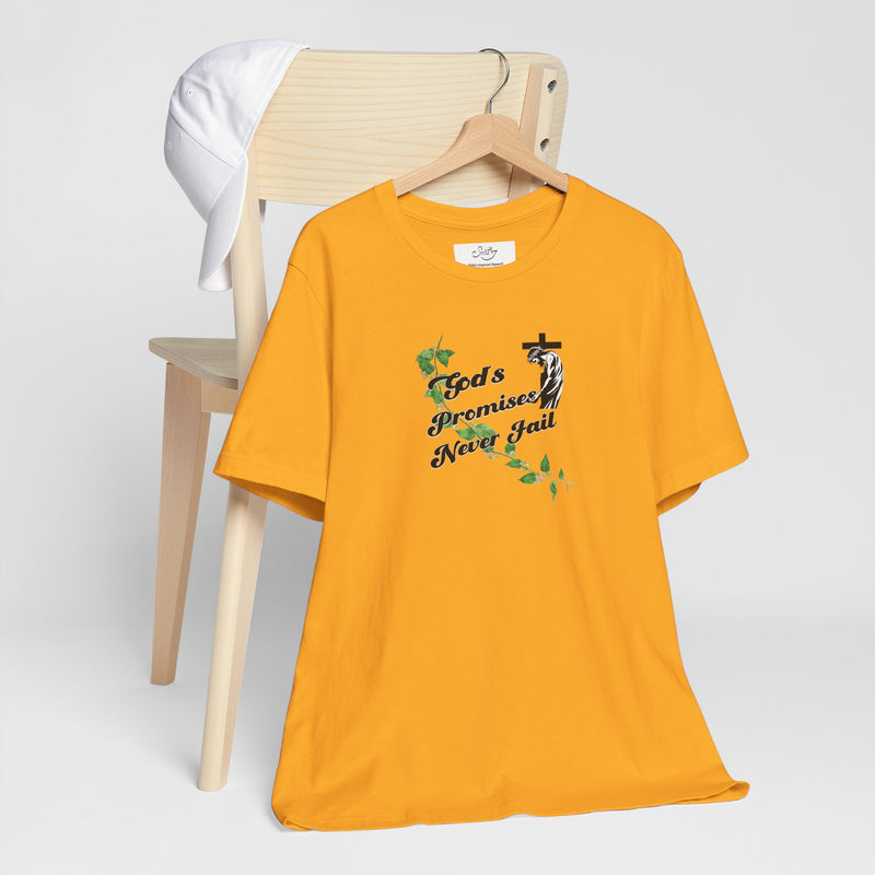 Faith T-Shirt — "God's Promises Never Fail" Christian Tee with Cross & Olive Branch Design